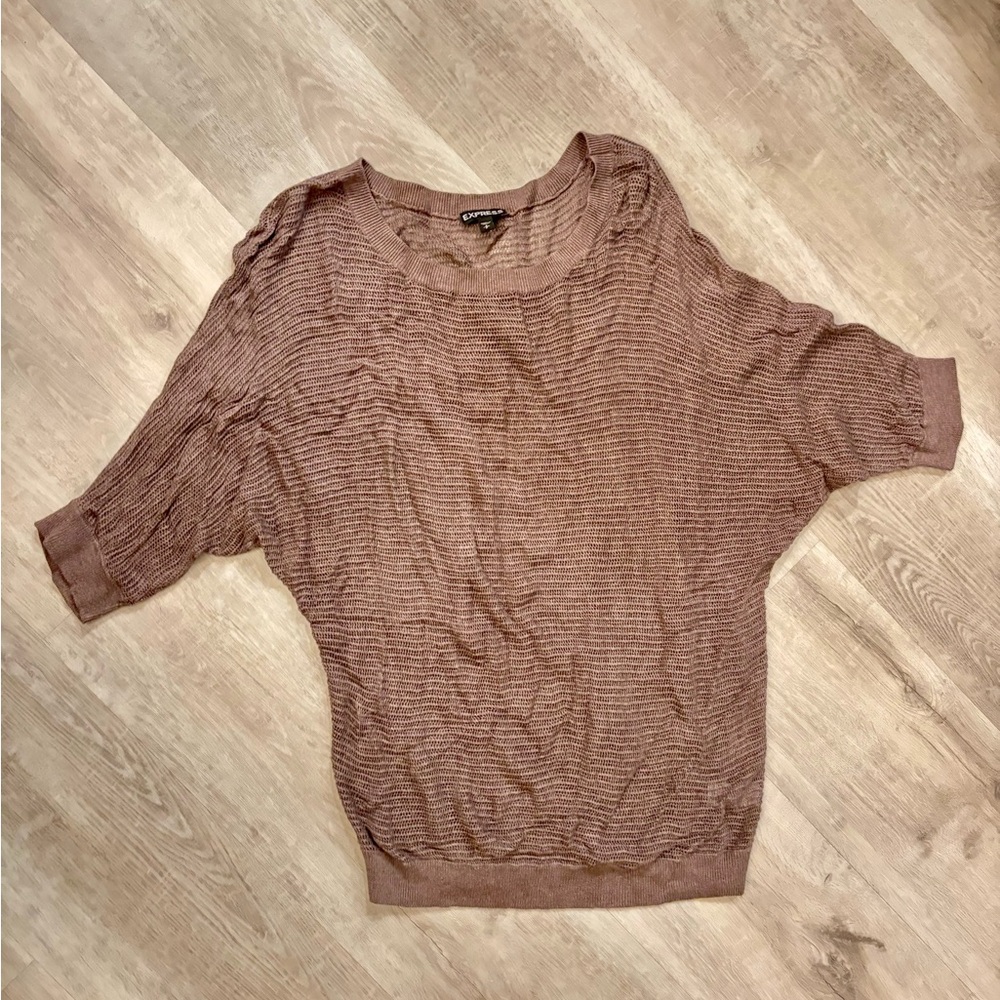 Express Light Brown Mid-Sleeve Blouse S